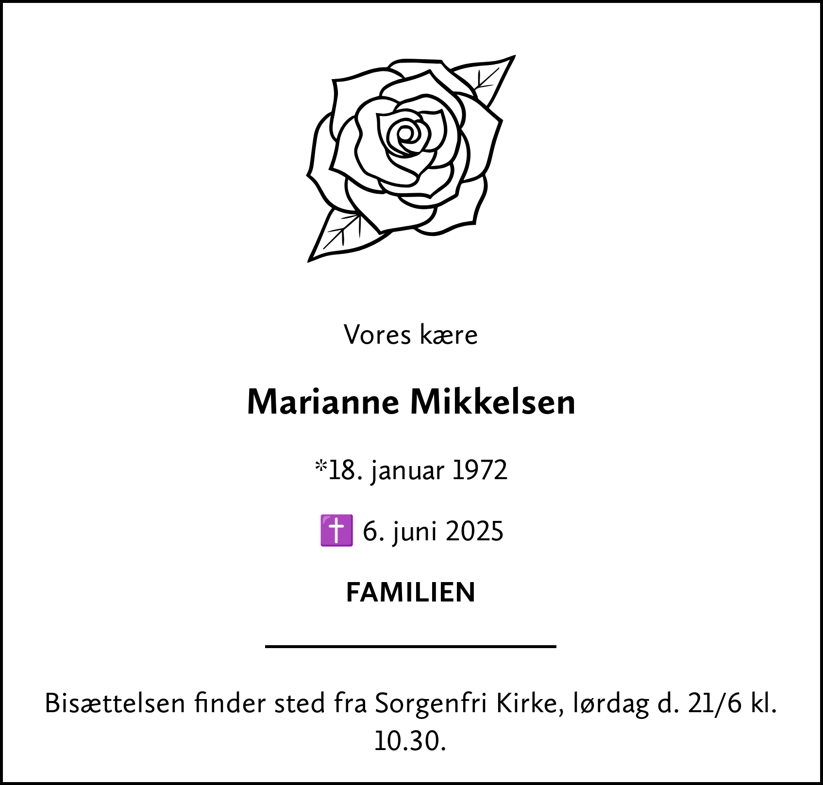 Dødsannonce for Marianne