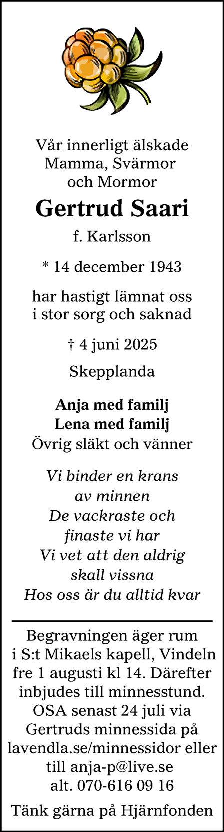Dödsannons för Gertrud