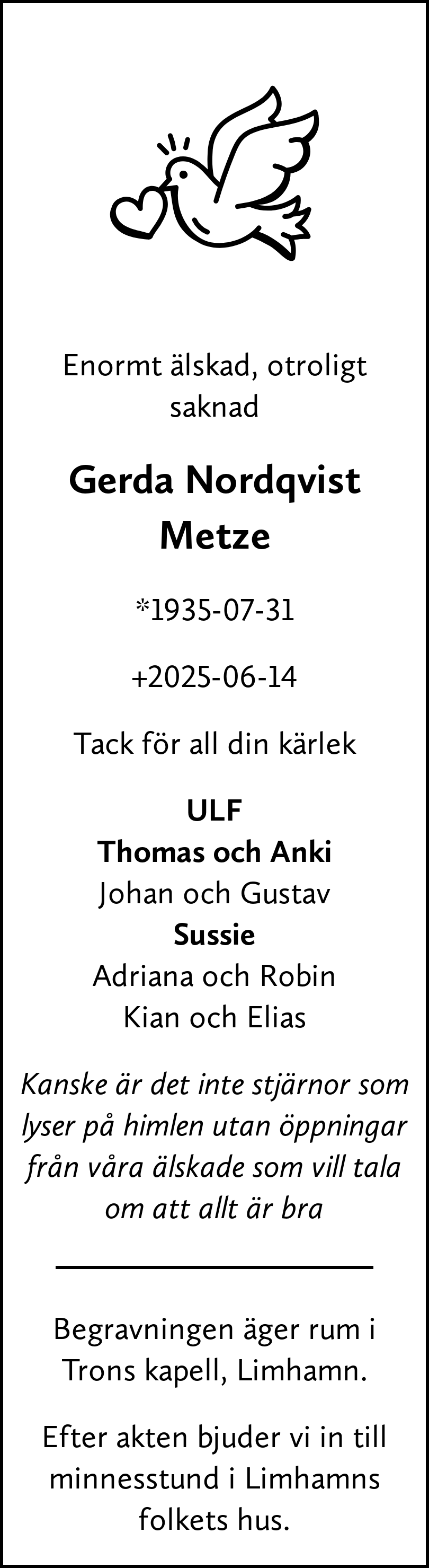 Dödsannons för Gerda