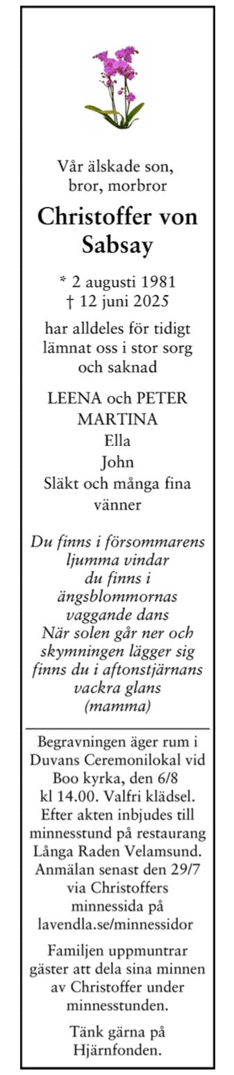 Dödsannons för Christoffer