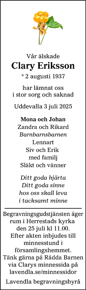 Dödsannons för Clary