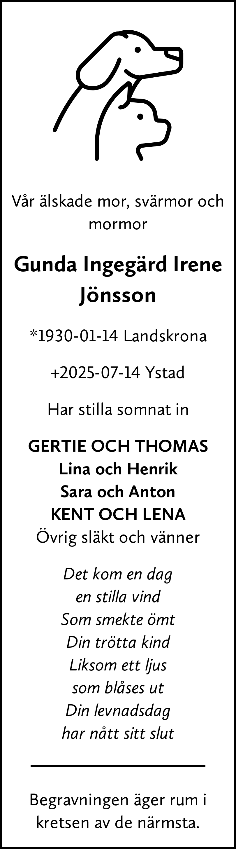 Dödsannons för Gunda