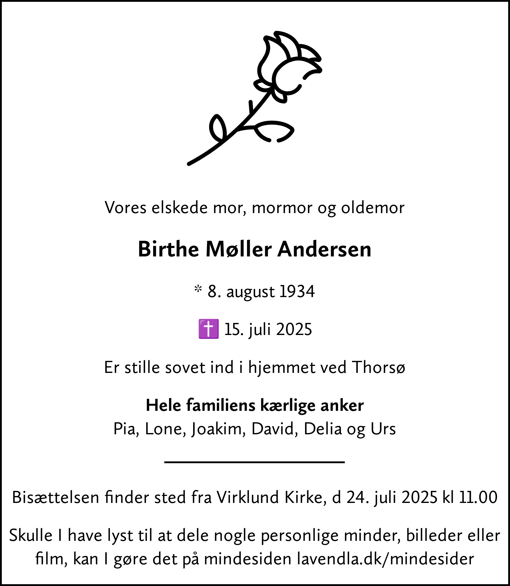 Dødsannonce for Birthe Møller