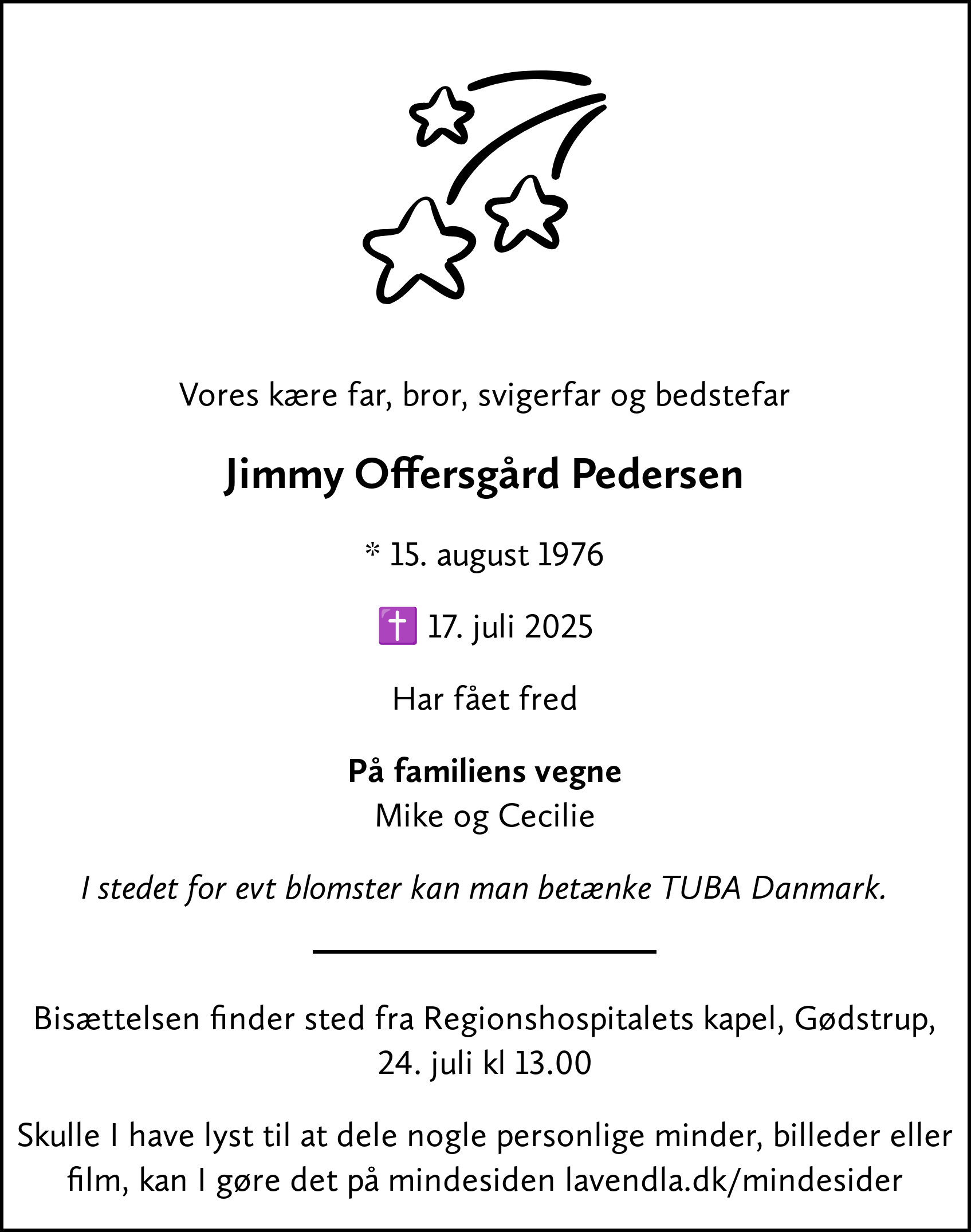 Dødsannonce for Jimmy Offersgård