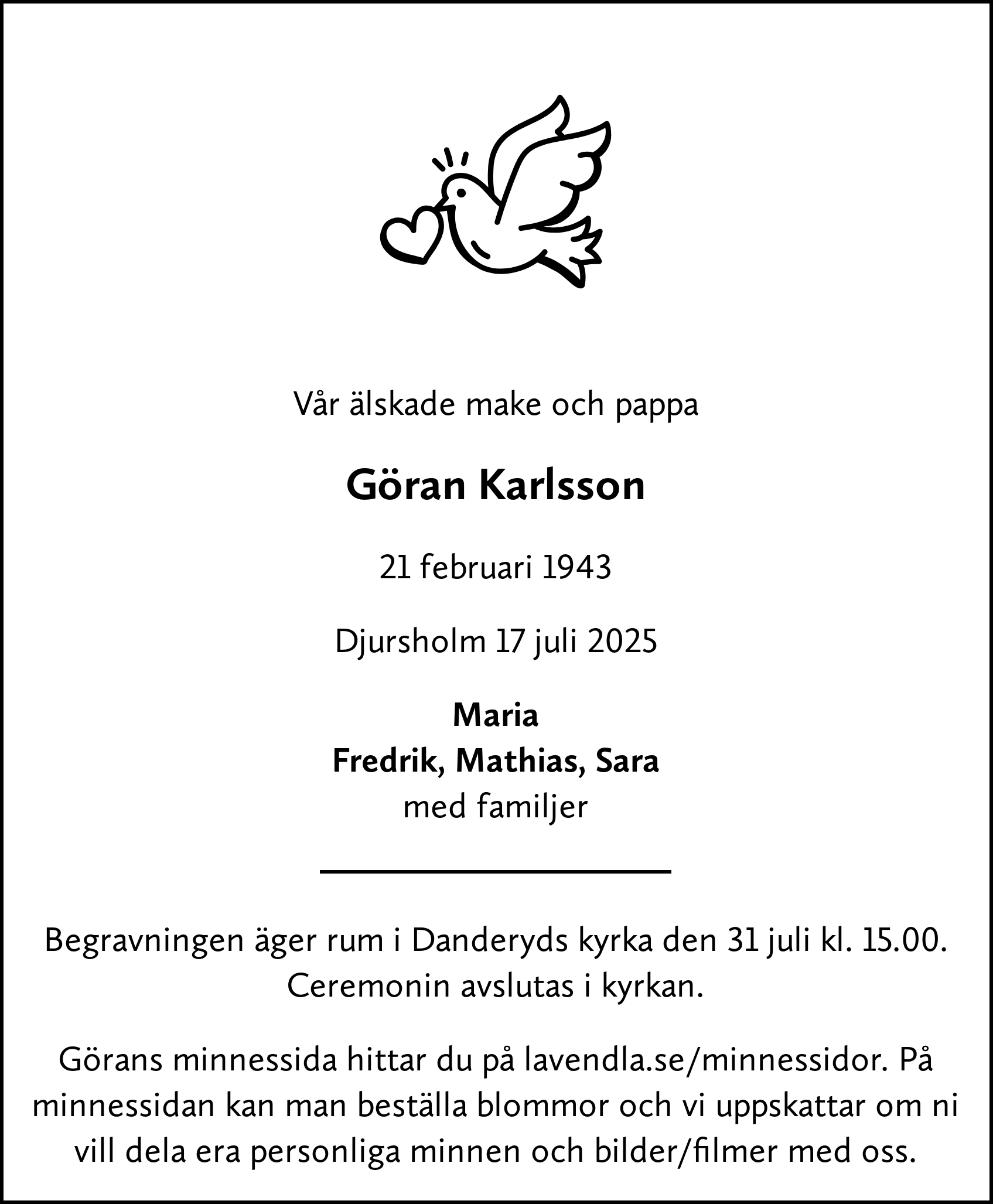 Dödsannons för Göran