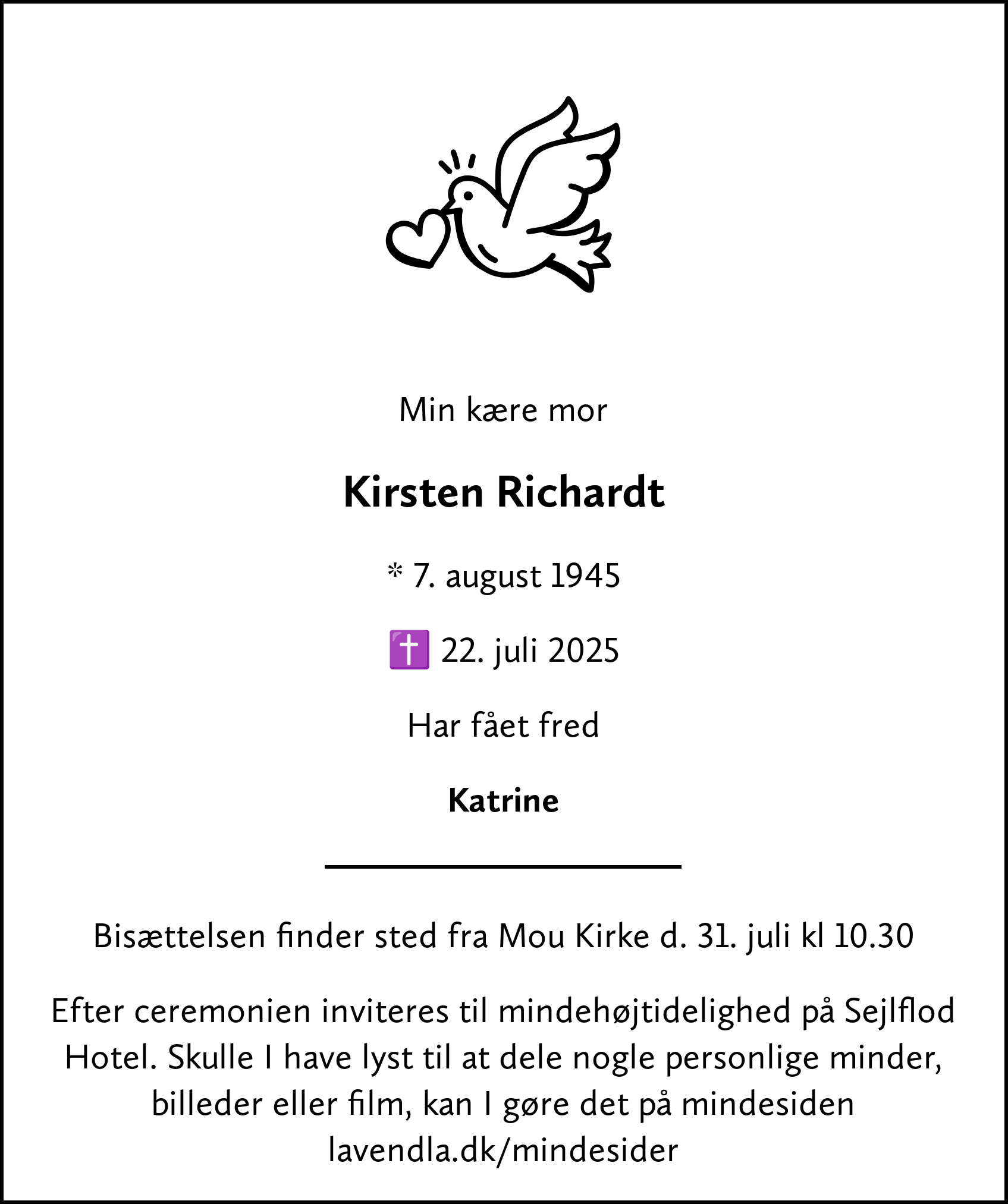 Dødsannonce for Kirsten