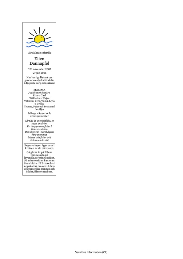 Dödsannons för Ellen