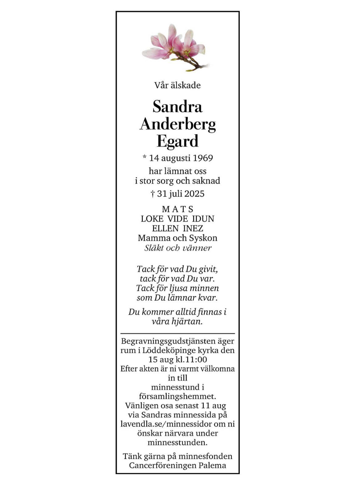 Dödsannons för Sandra
