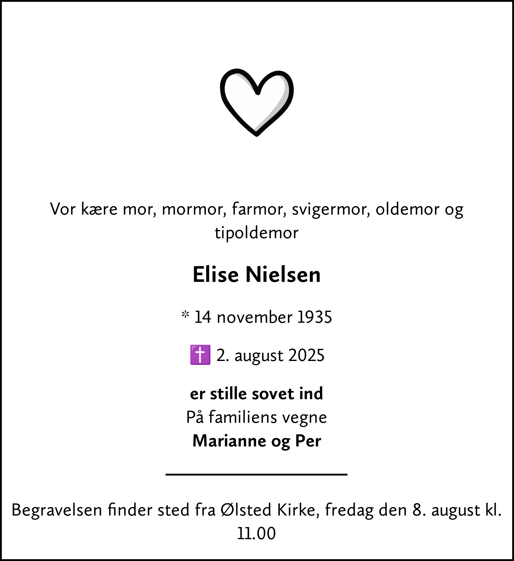 Dødsannonce for Elise