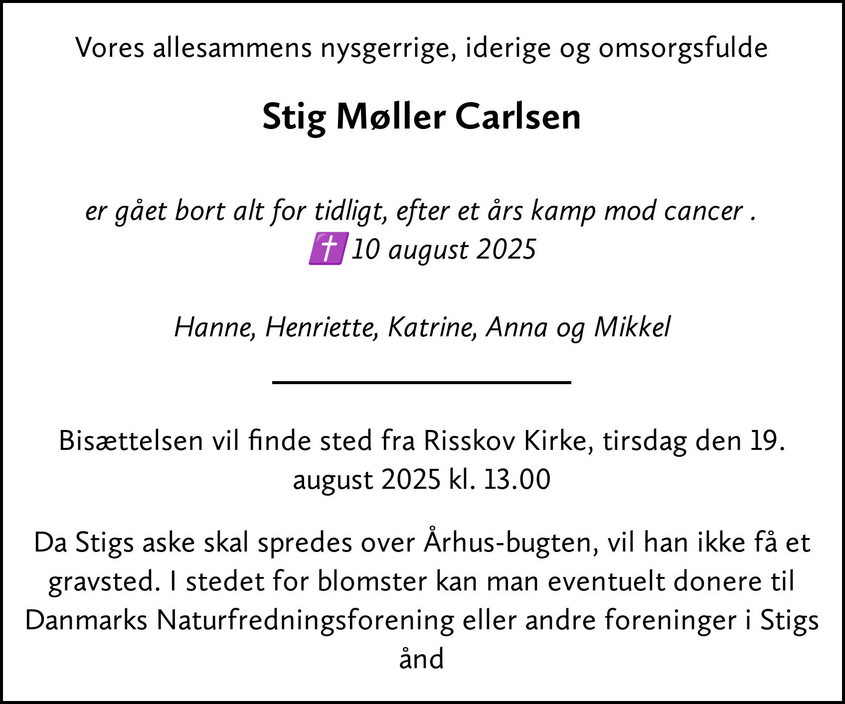 Dødsannonce for Stig