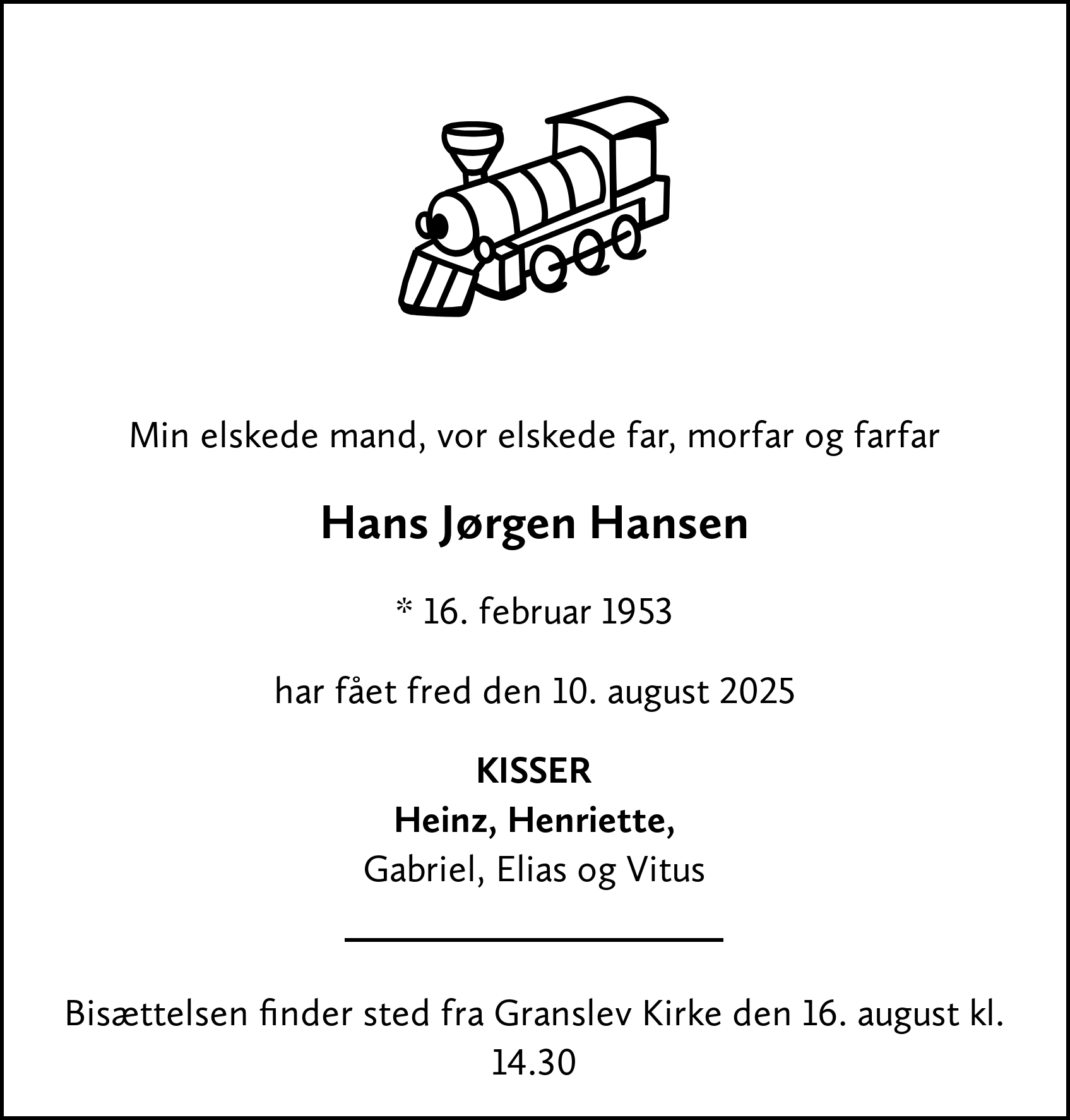 Dødsannonce for Hans Jørgen