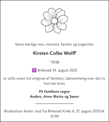 Til minde om Kirsten Colbe Wolff - Lavendla