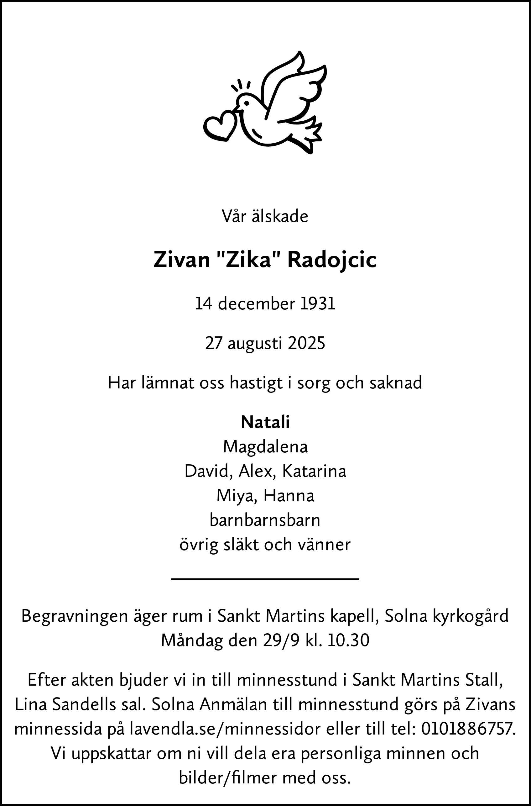 Dödsannons för Zika