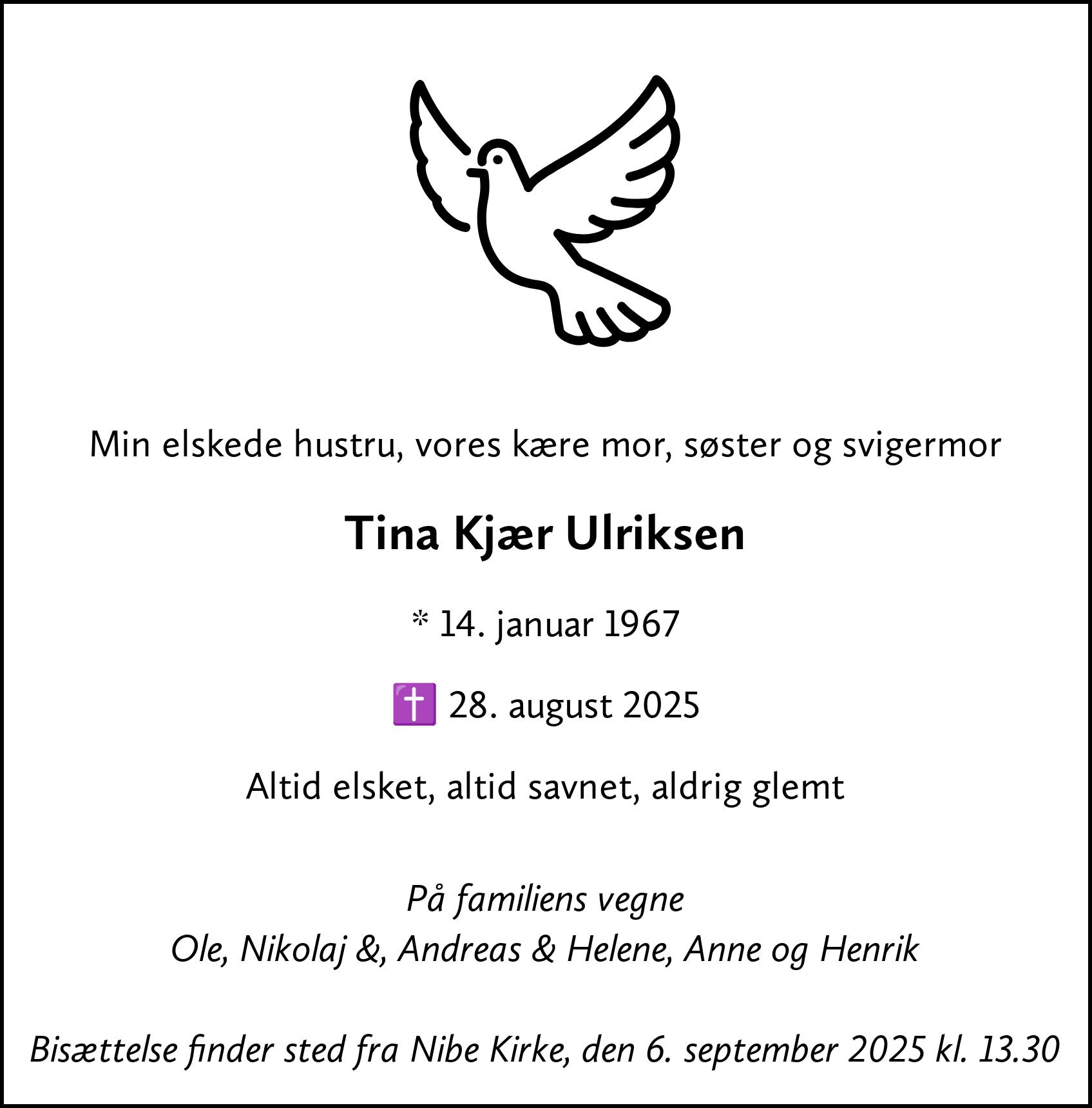 Dødsannonce for Tina Kjær