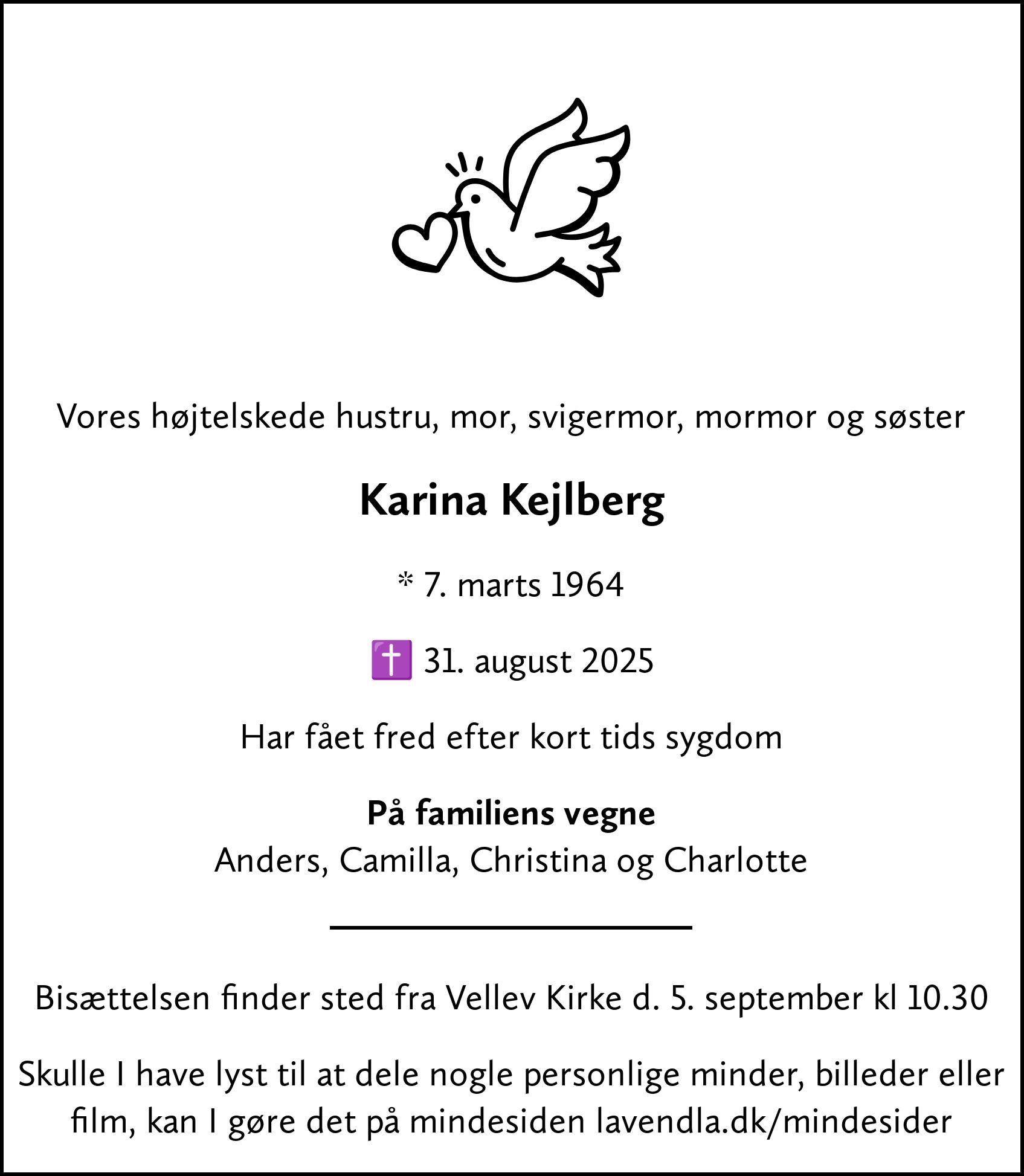 Dødsannonce for Karina