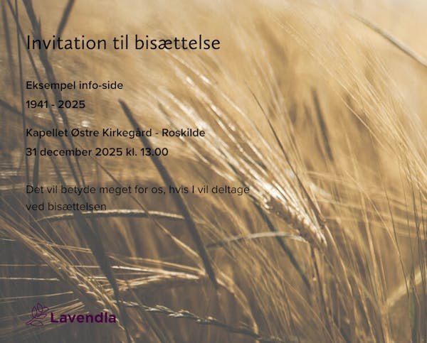 Inbjudningskort till ceremonin för Eksempel info-side