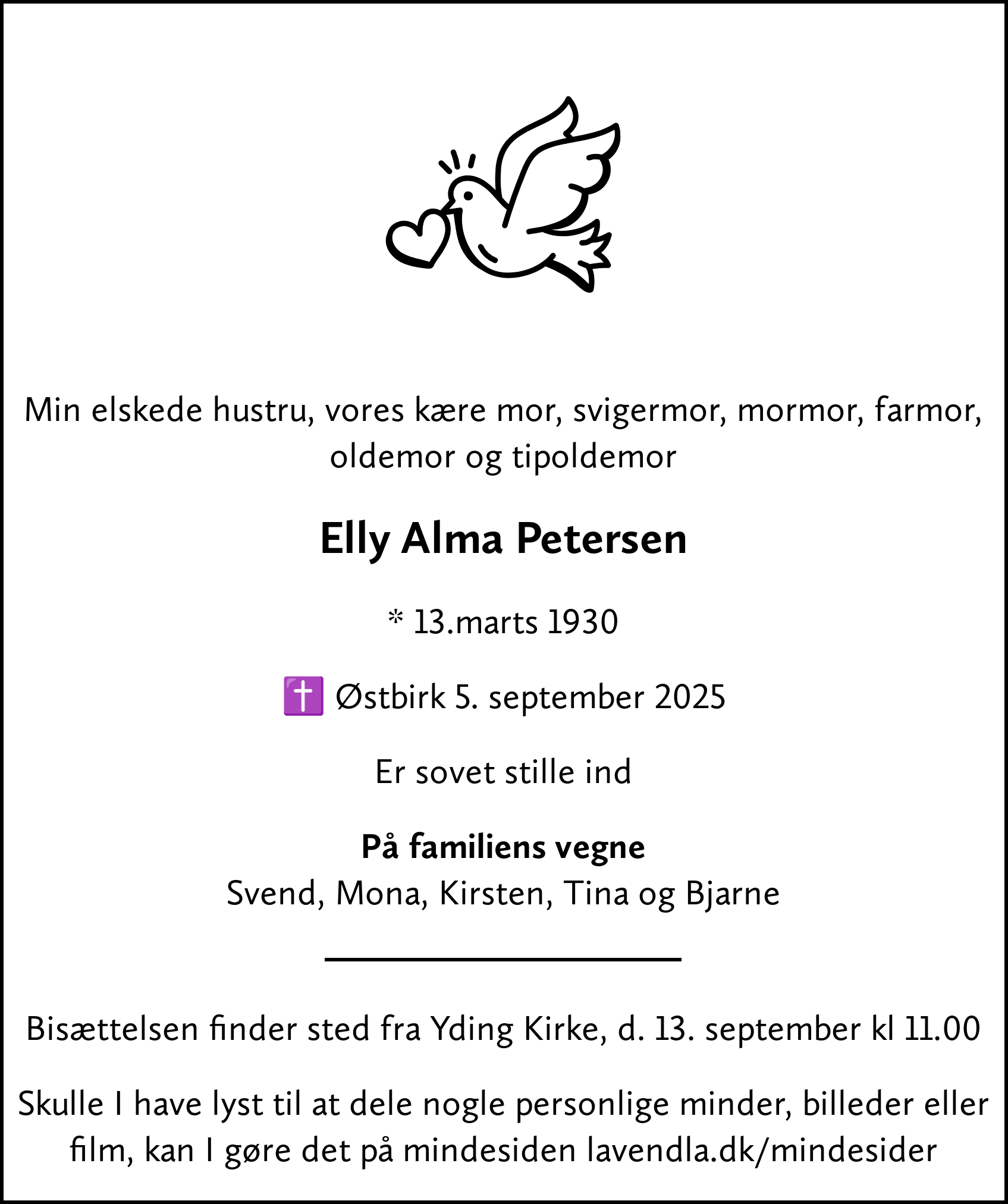 Dødsannonce for Elly Alma