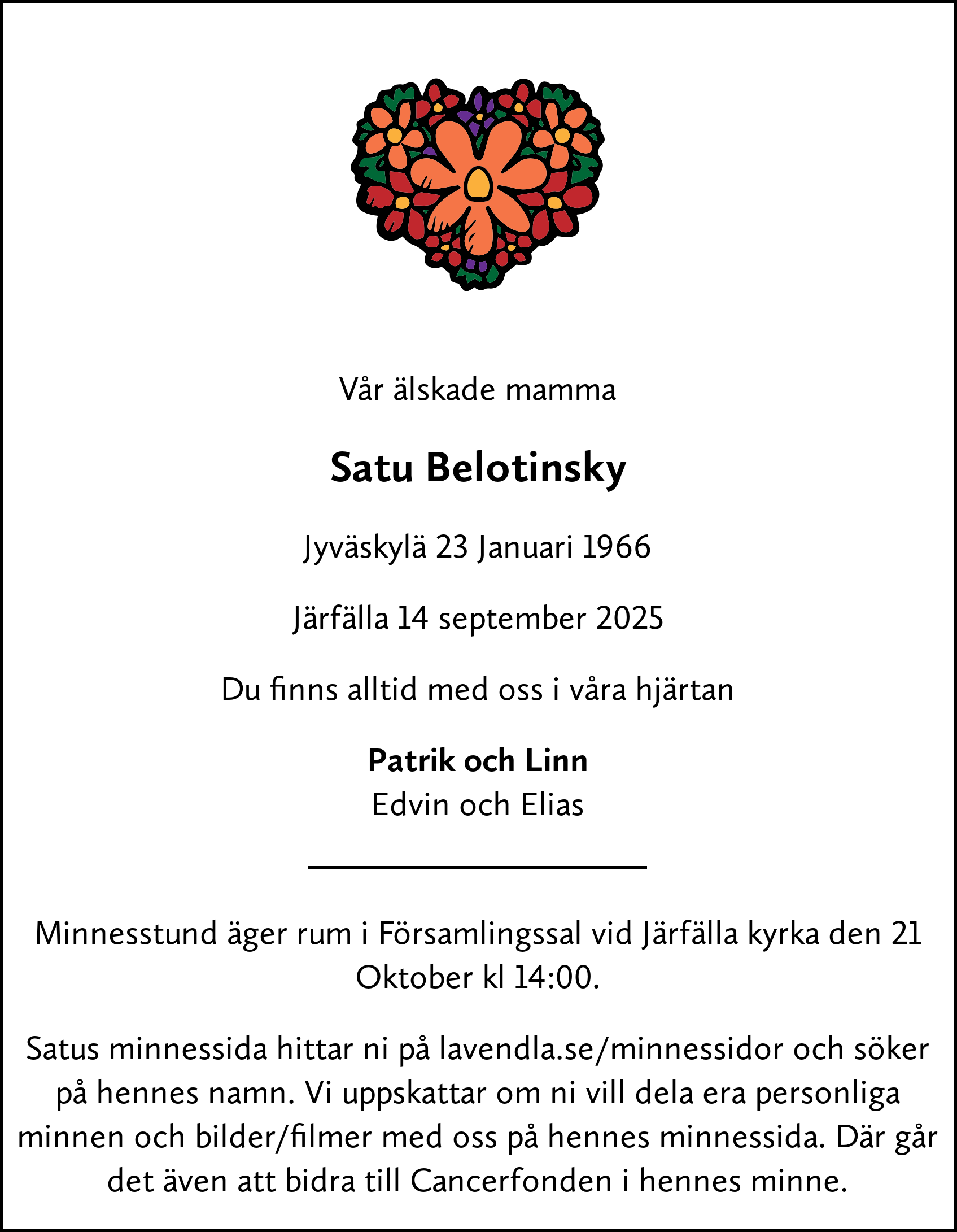 Dödsannons för Satu