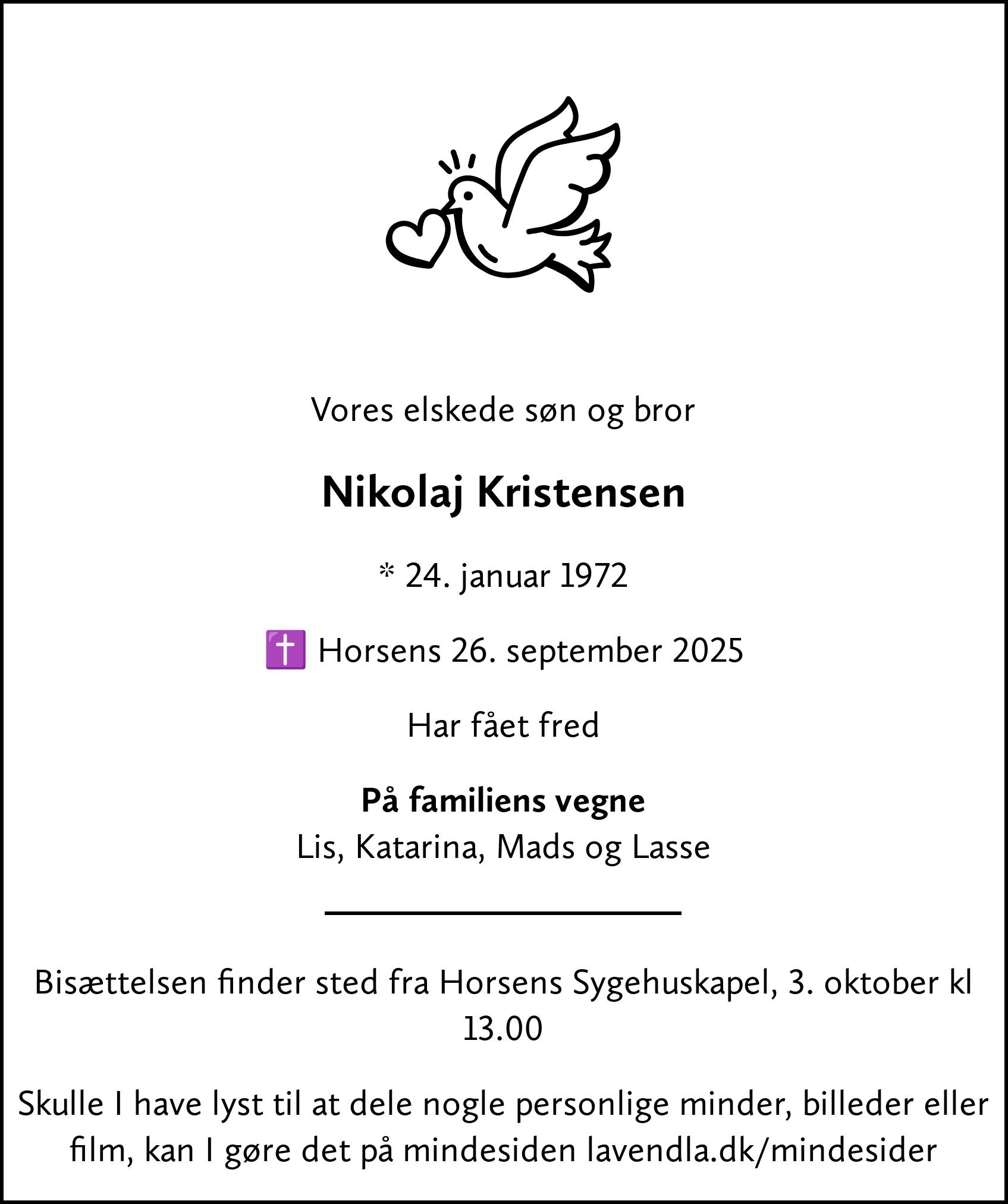 Dødsannonce for Nikolaj