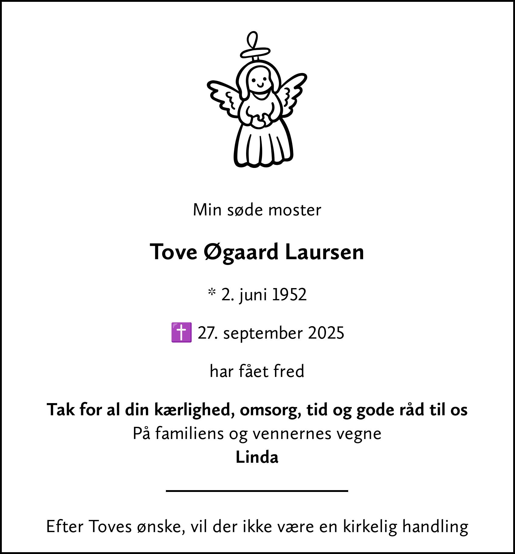 Dødsannonce for Tove Øgaard