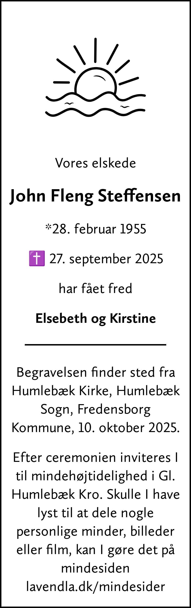 Dødsannonce for John Fleng