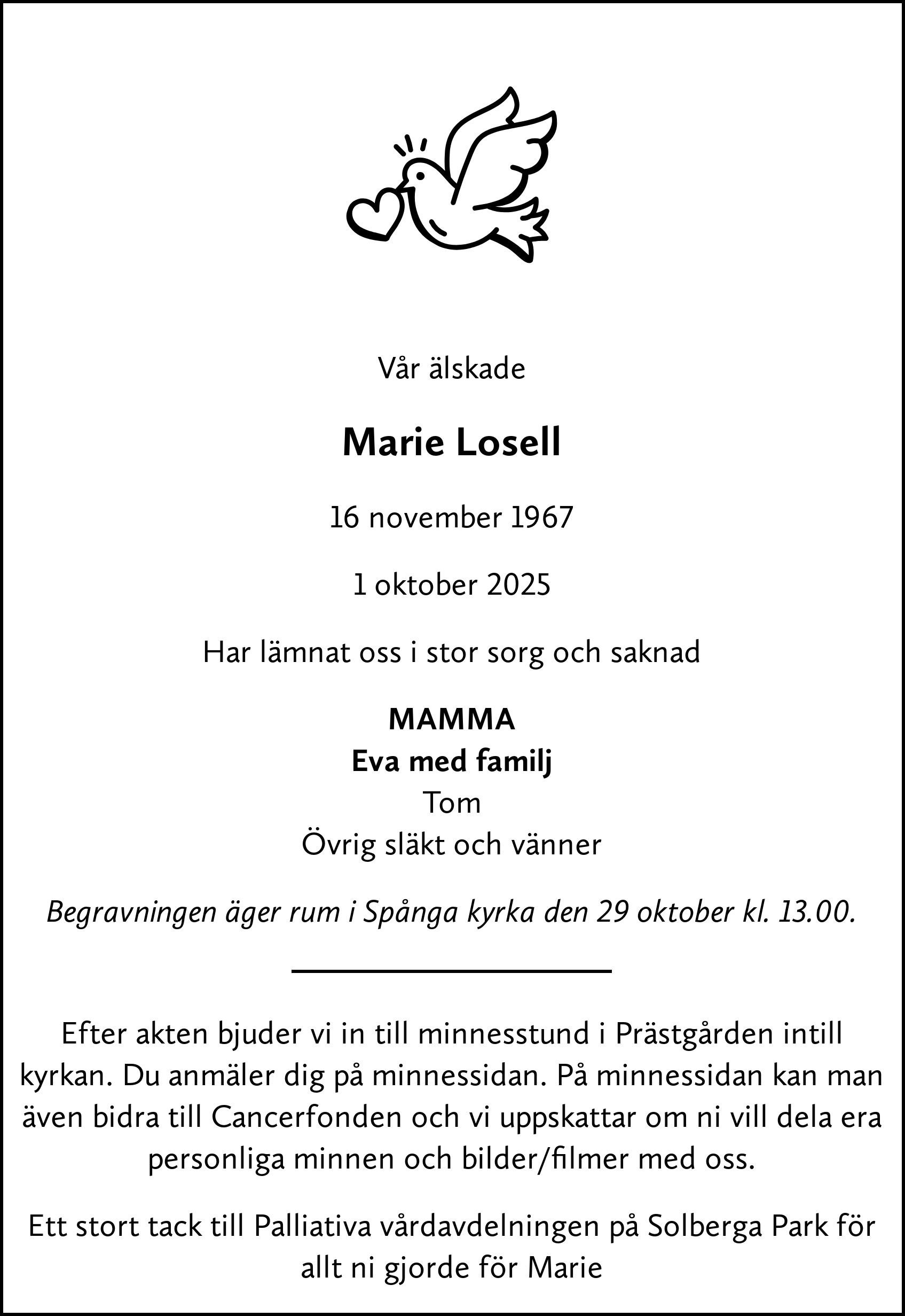Dödsannons för Marie