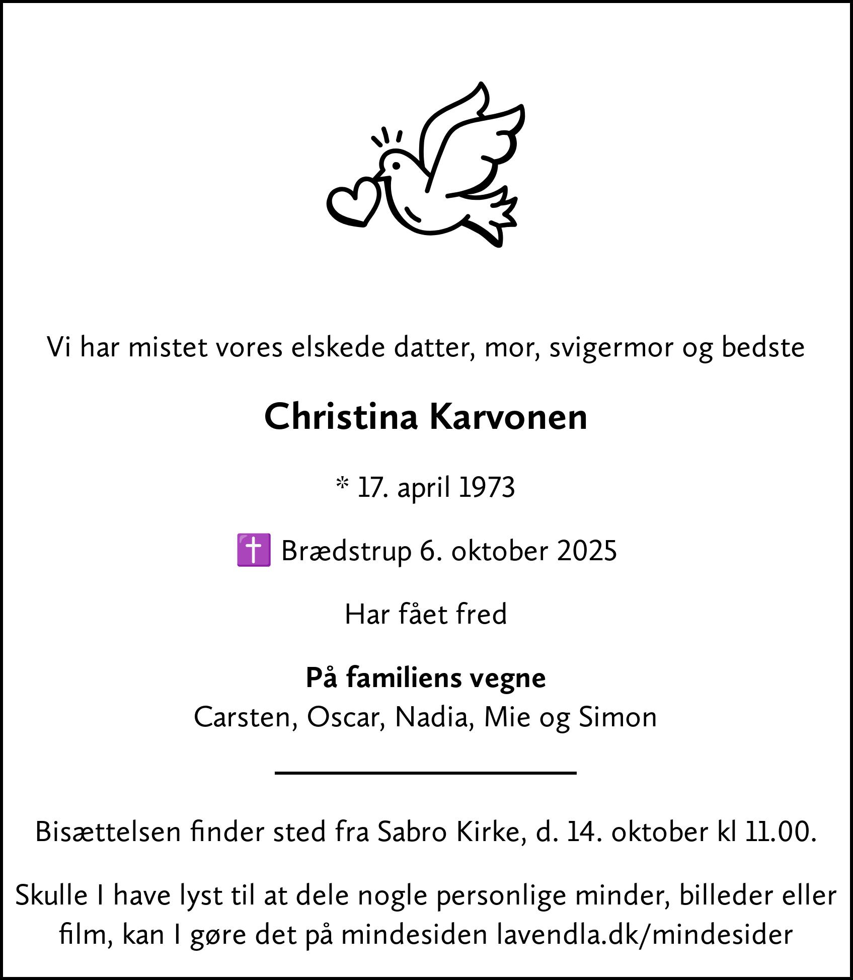 Dødsannonce for Christina