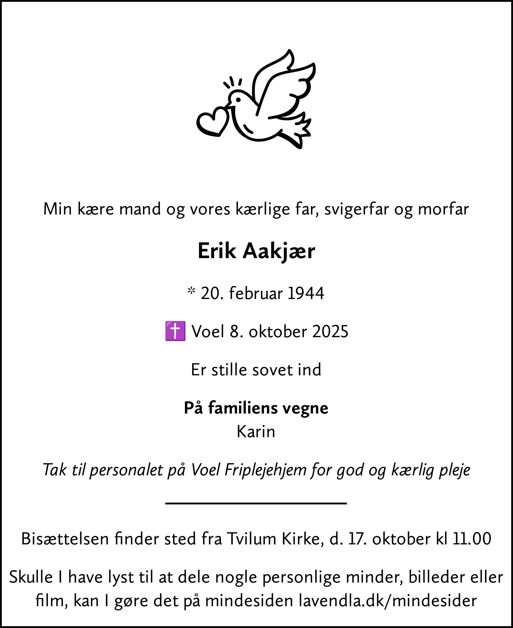 Dødsannonce for Erik