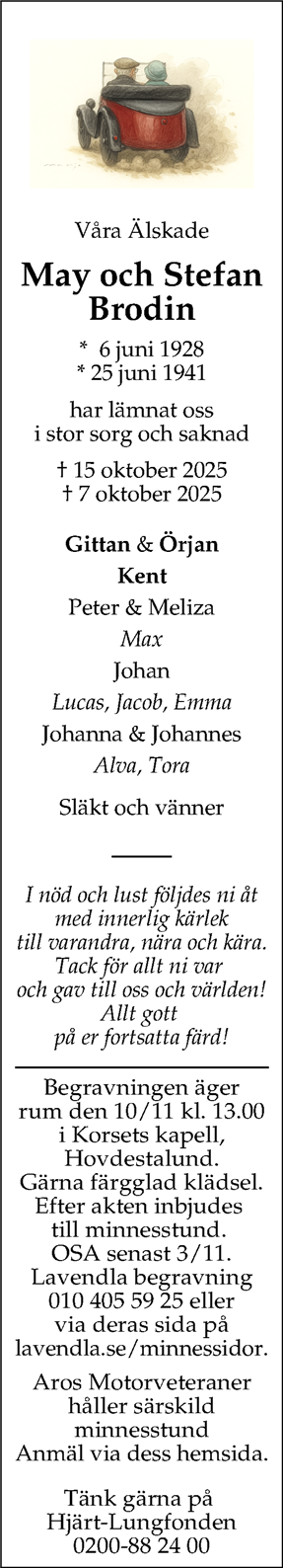 Dödsannons för May och Stefan