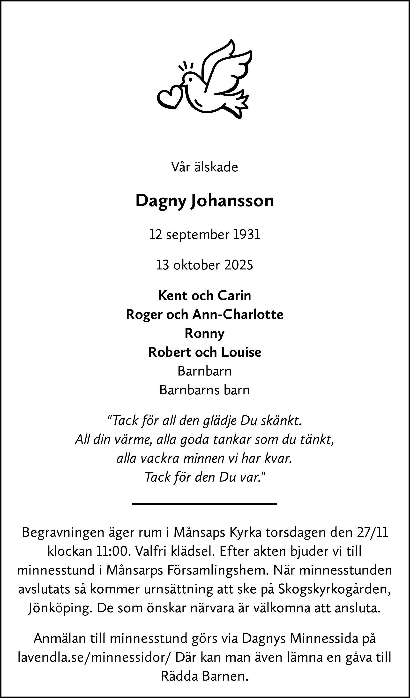 Dödsannons för Dagny