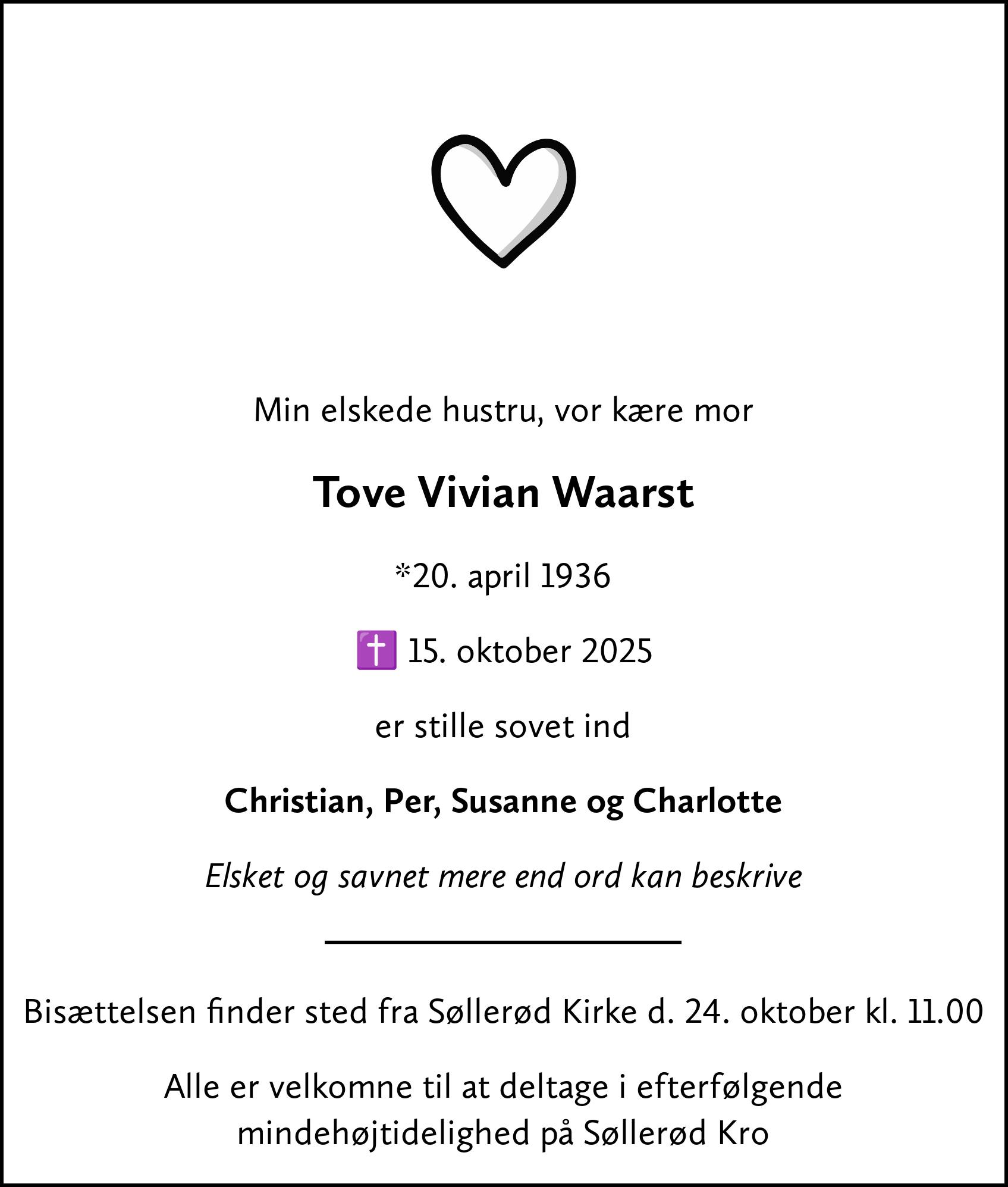 Dødsannonce for Tove Vivian