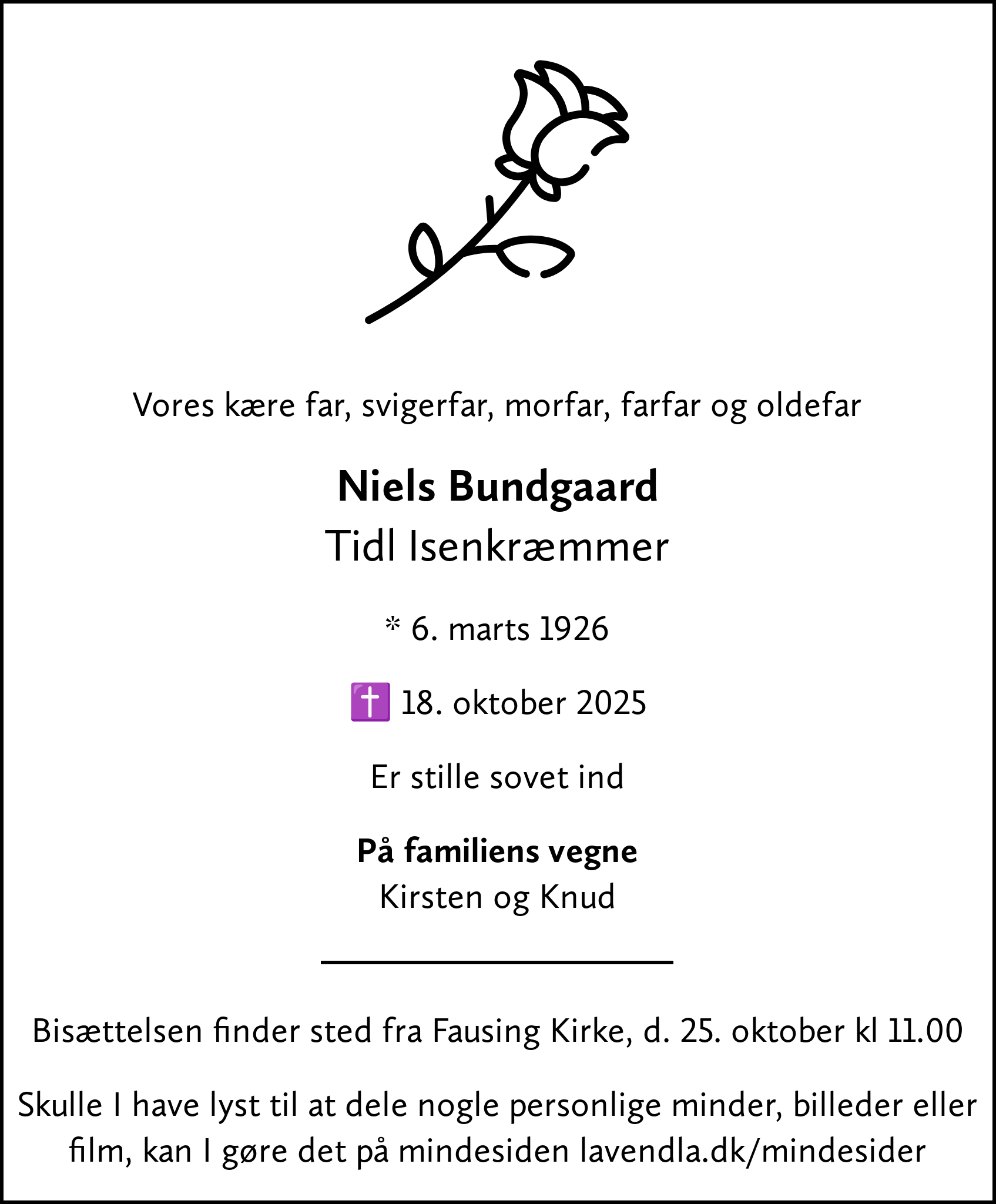 Dødsannonce for Niels