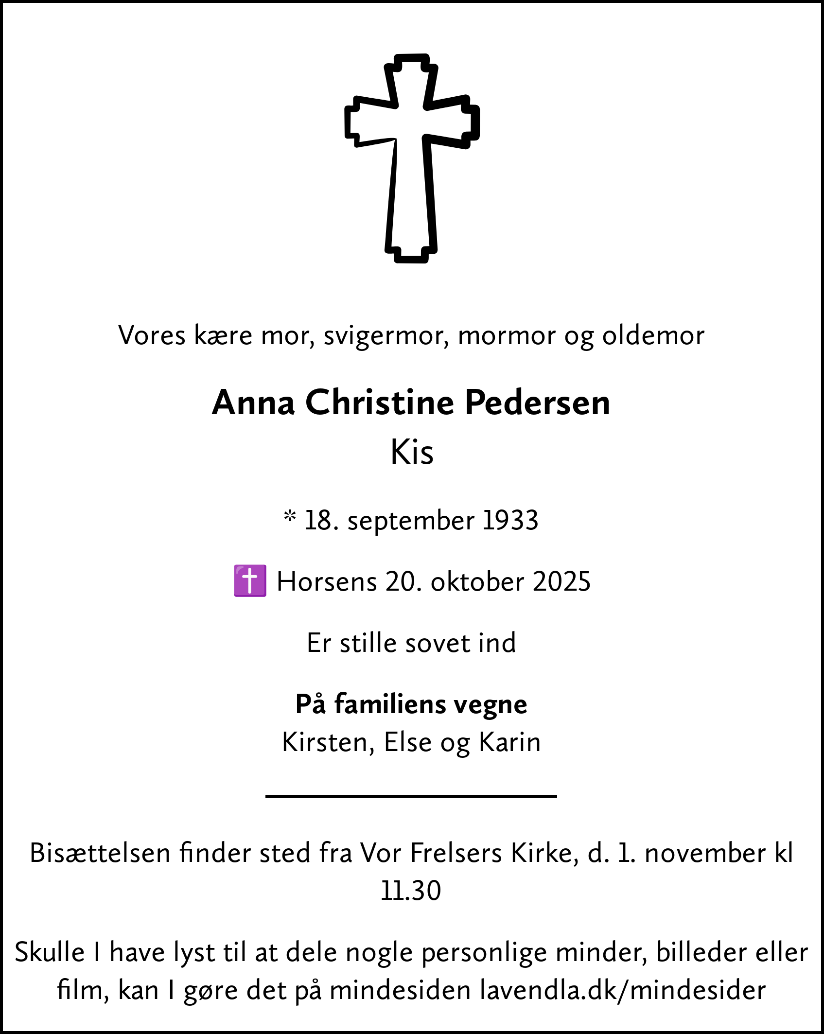 Dødsannonce for Anna Christine