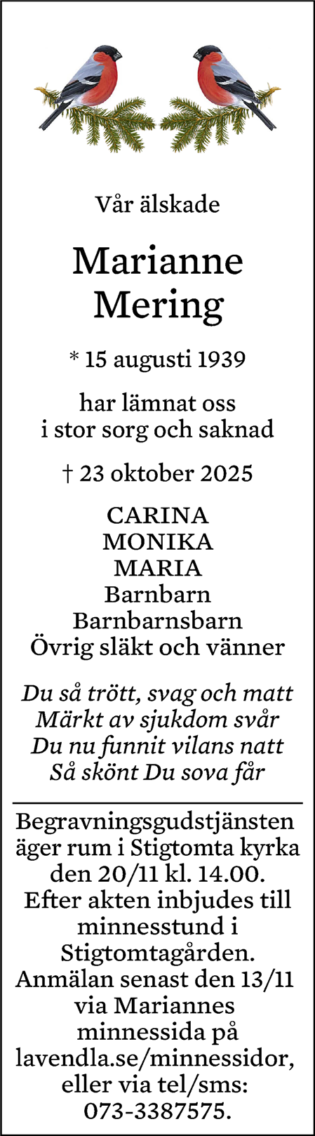 Dödsannons för Marianne
