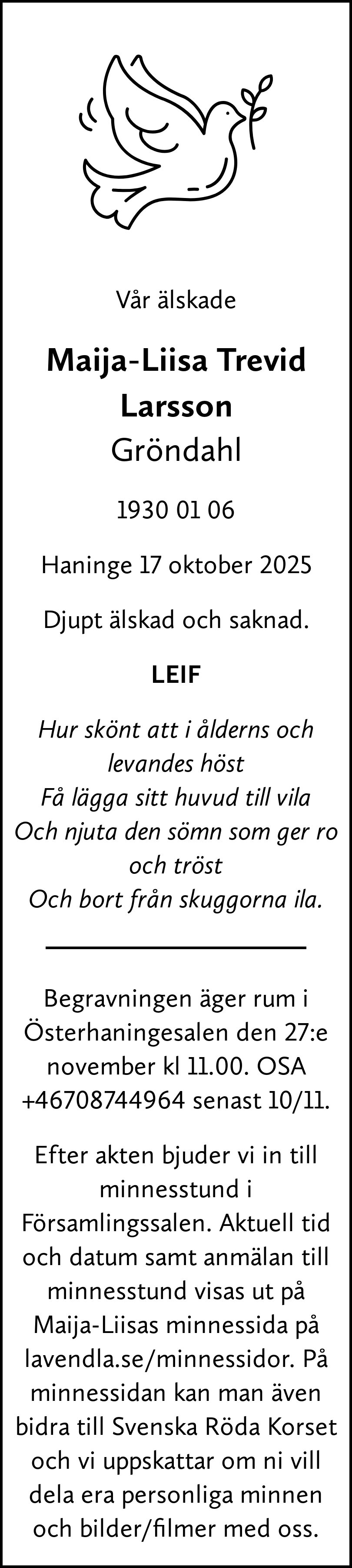 Dödsannons för Maija-Liisa