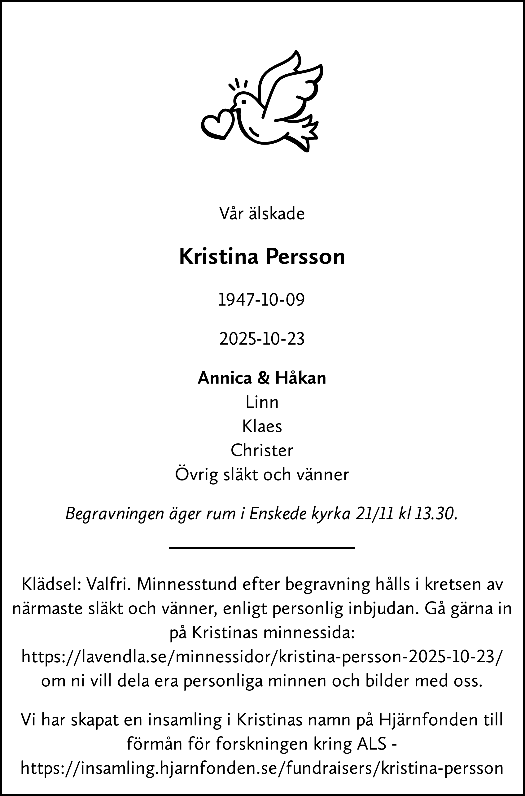 Dödsannons för Kristina