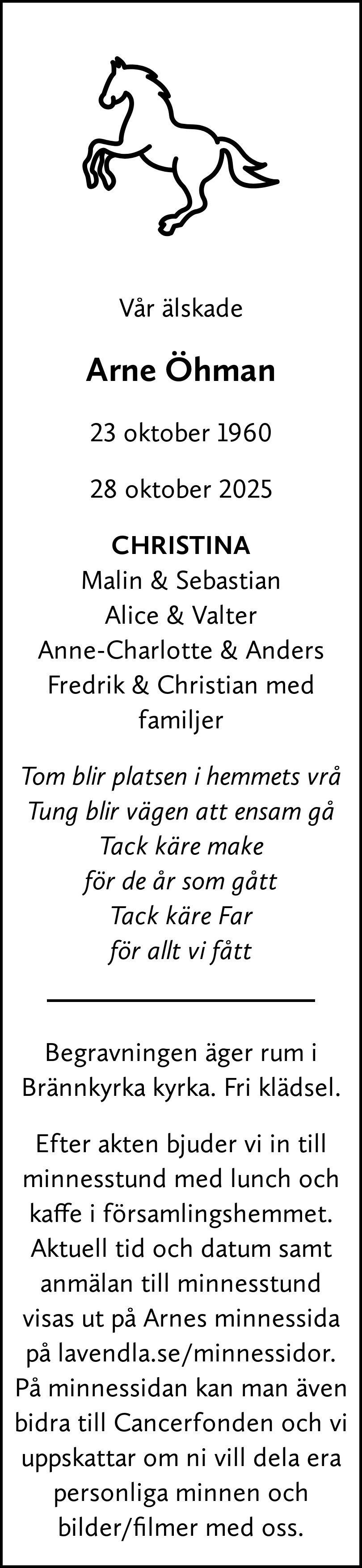 Dödsannons för Arne