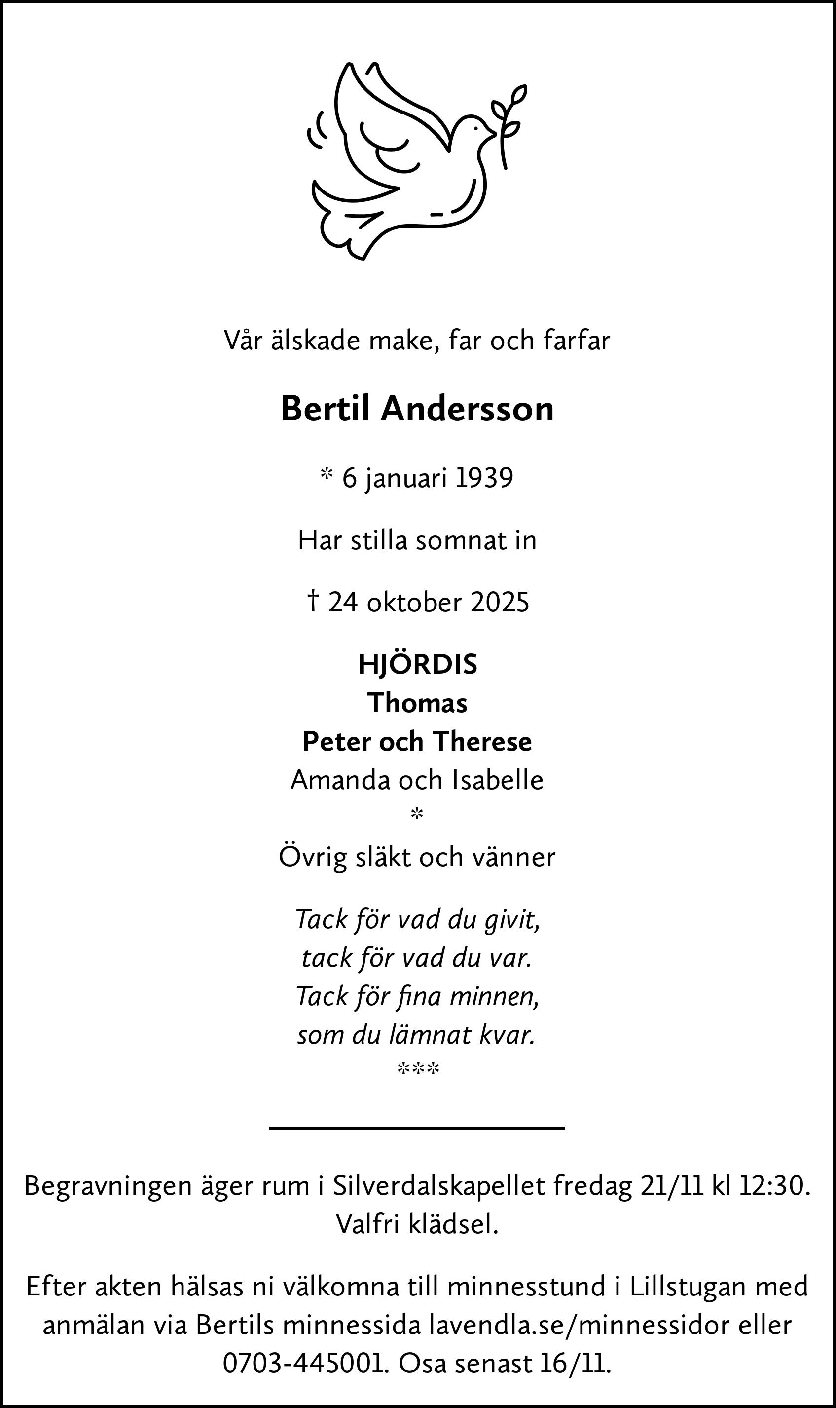 Dödsannons för Bertil