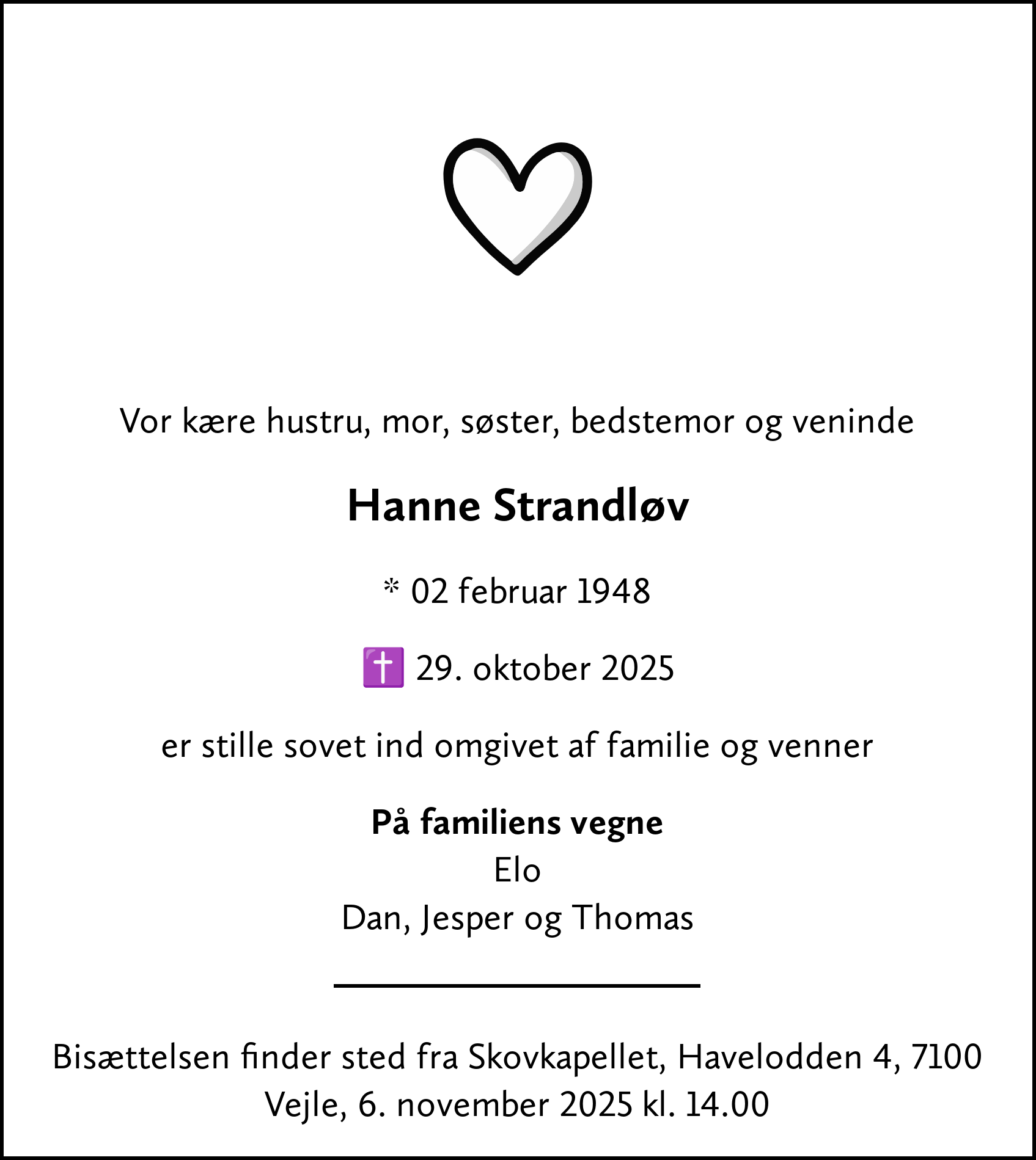 Dødsannonce for Hanne