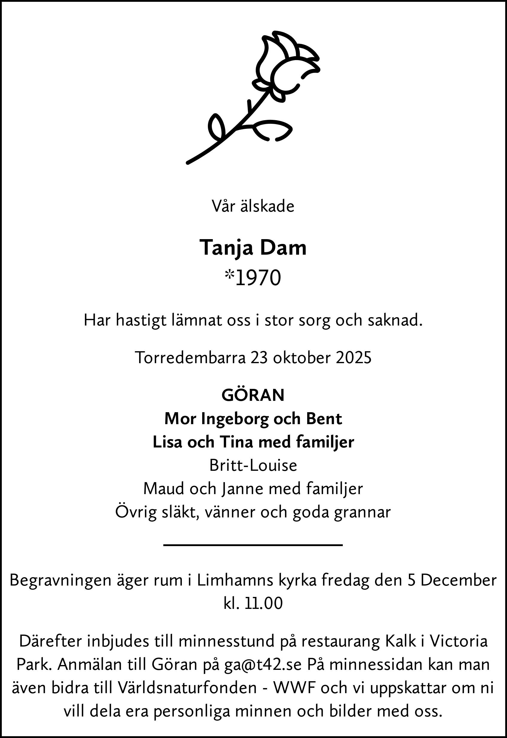 Dödsannons för Tanja