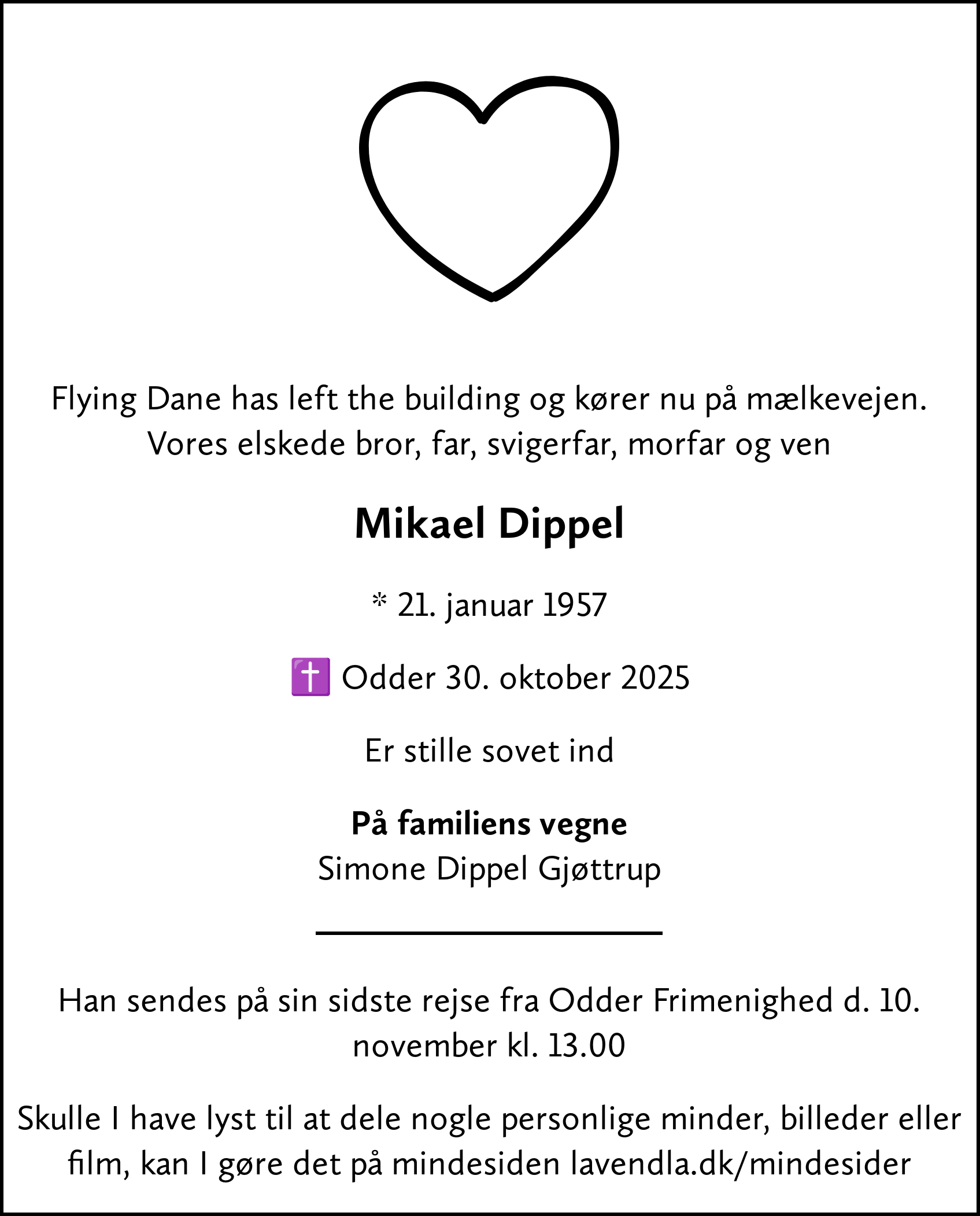 Dødsannonce for Mikael