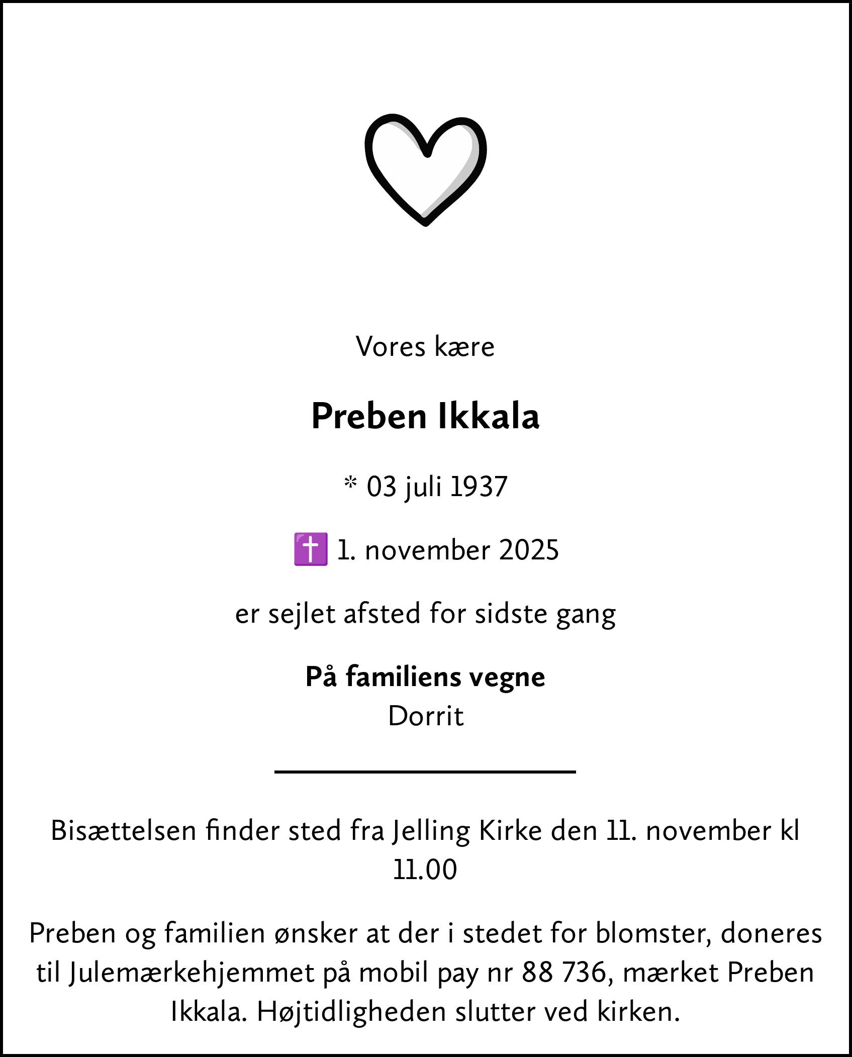 Dødsannonce for Preben