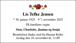 Dødsannonce for Lis Tefke