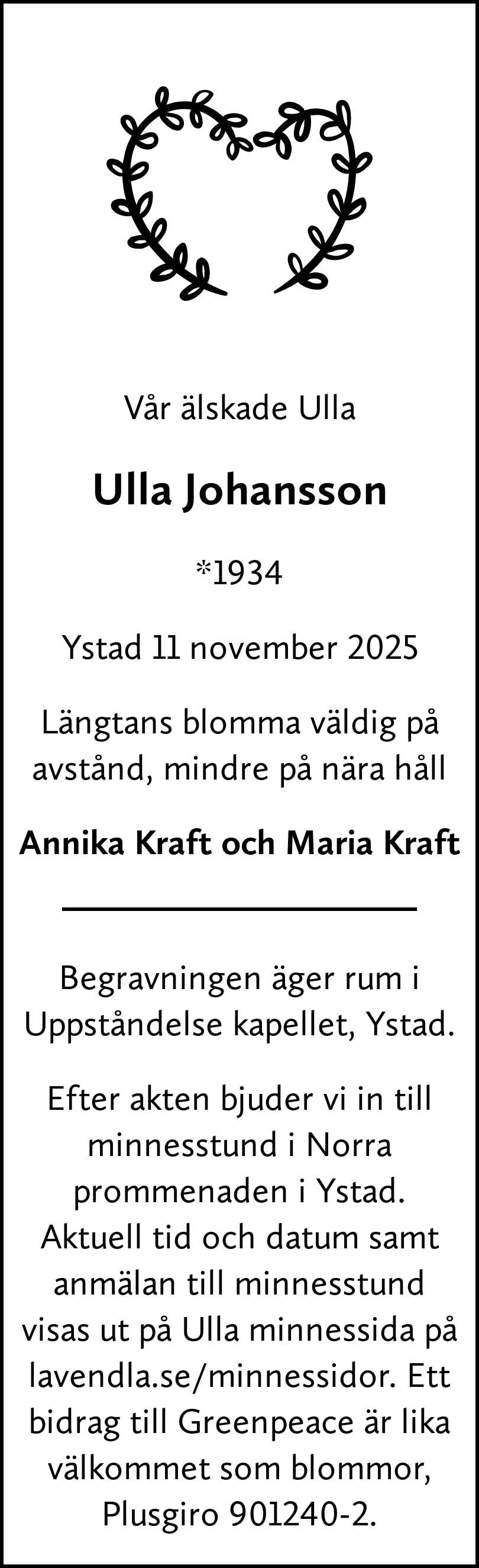 Dödsannons för Ulla