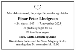 Dødsannonce for Einar Peter