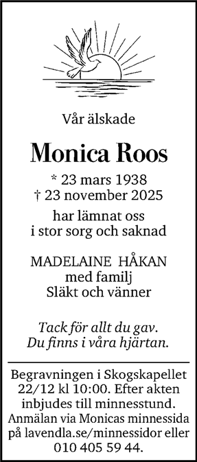 Dödsannons för Monica