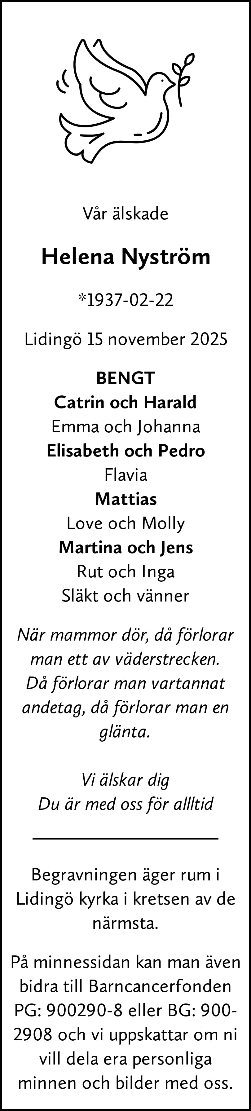 Dödsannons för Helena