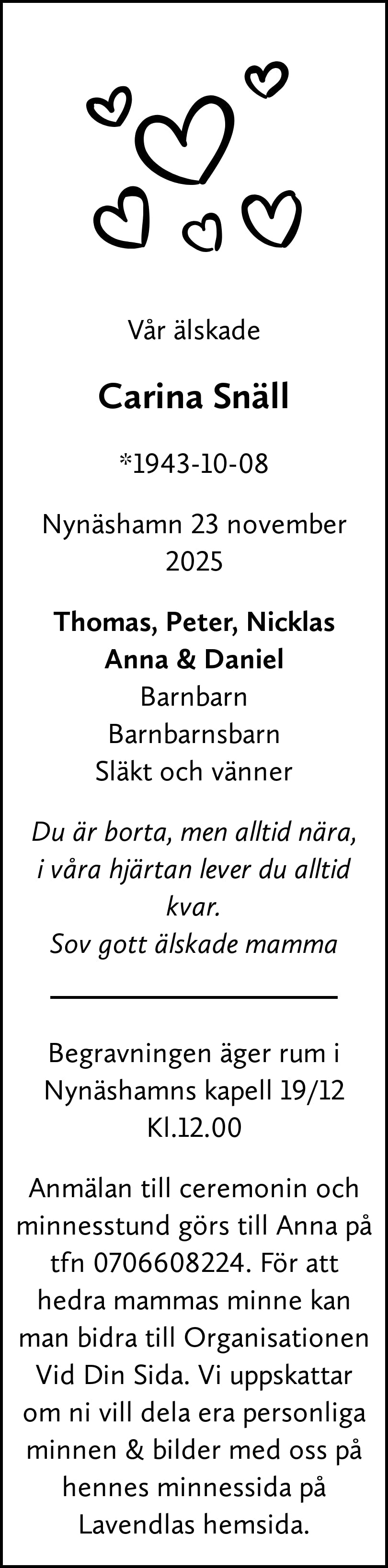 Dödsannons för Aijre Carina Birgitta