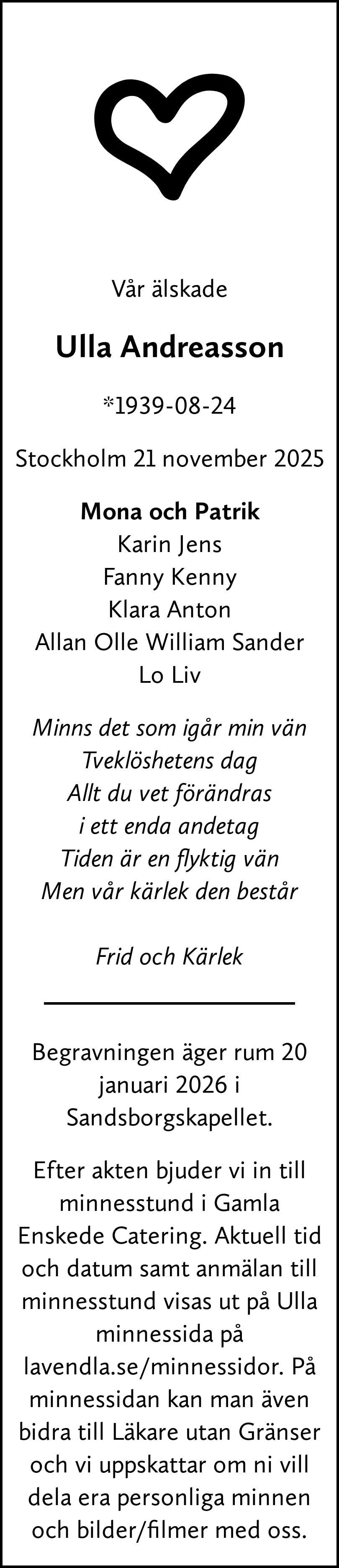 Dödsannons för Ulla