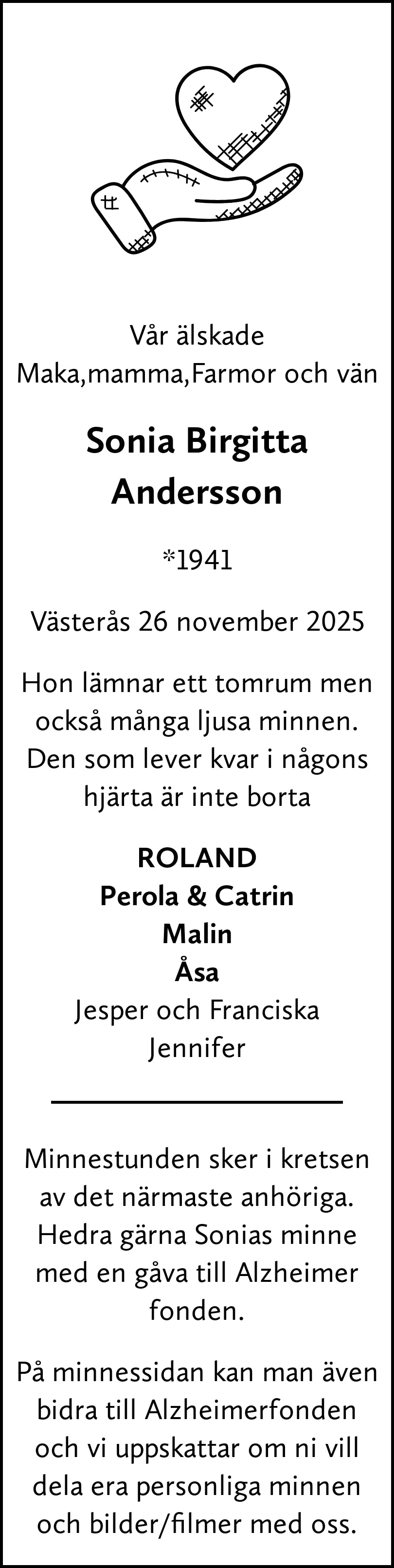 Dödsannons för Sonia Birgitta